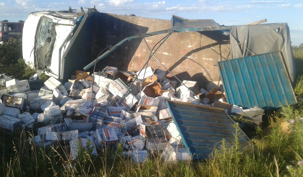 Vuelco de camión en Ruta 33 en cercanías de Rufino