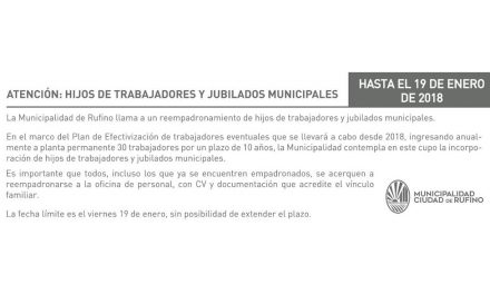 Recordatorio para hijos de Trabajadores Municipales