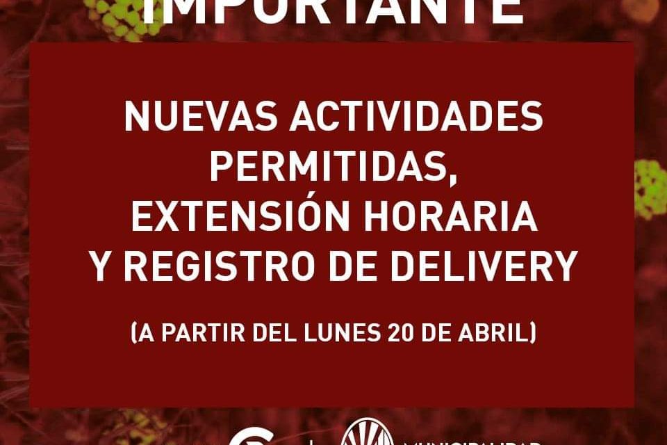 Nuevas actividades permitidas, extensión horaria y registro de Delivery a partir del lunes en Rufino