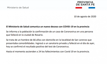 Santa Fe confirma la muerte de un paciente con Covid 19