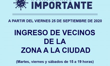 Nuevo horario para el ingreso de vecinos de la zona a Rufino