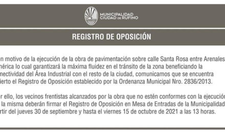 Registro de oposición a la obra de pavimentación de calle Santa Rosa