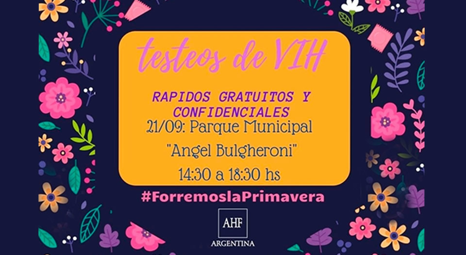 Testeos de VIH confidenciales, rápidos y gratuitos hoy de 14.30 a 18.30 en parque municipal de Rufino