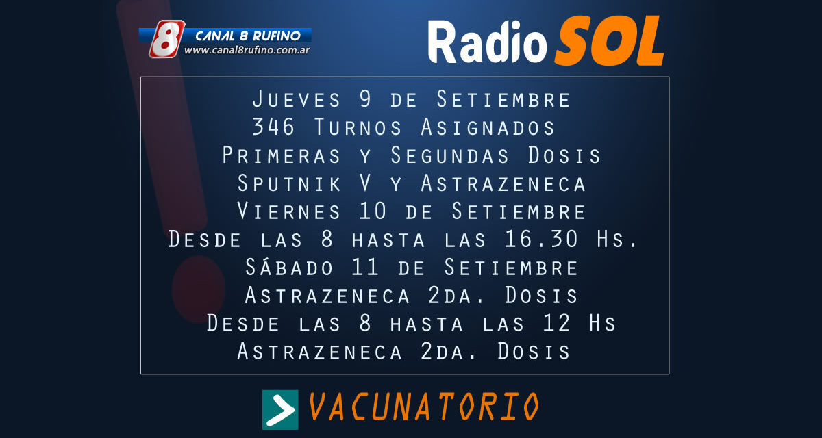 Vacunatorio para este jueves, viernes y sábado en Rufino