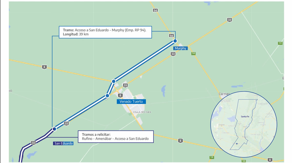 Vialidad Nacional adjudicó obra de autopista de la ruta 33 entre San Eduardo y Murphy