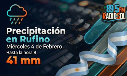 Lluvia en Rufino este miércoles hasta las 9 horas fue de 41 mm