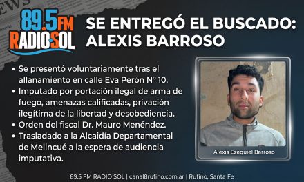 Rufino: era buscado por privación ilegítima de la libertad y amenazas armadas, y se entregó a la policía