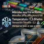 Miercoles con más de 2 grados bajo cero de sensación térmiva