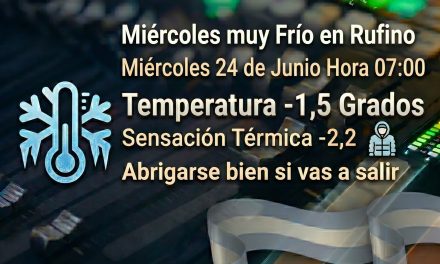 Miercoles con más de 2 grados bajo cero de sensación térmiva