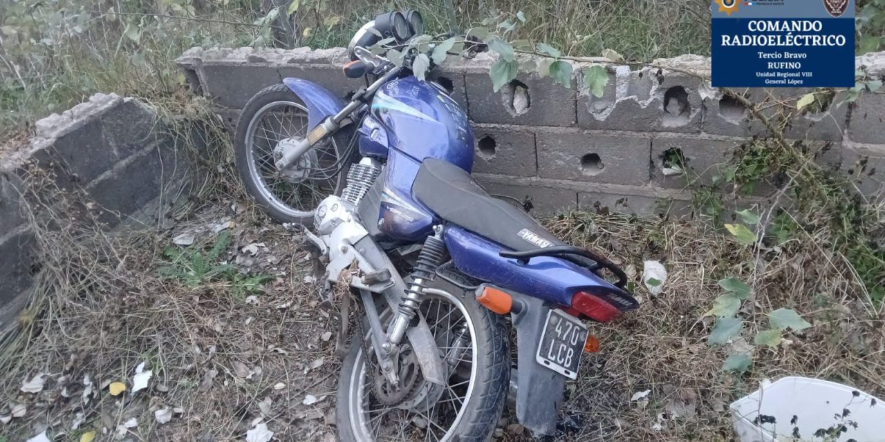 Rufino: Recuperaron una motocicleta robada el sábado pasado